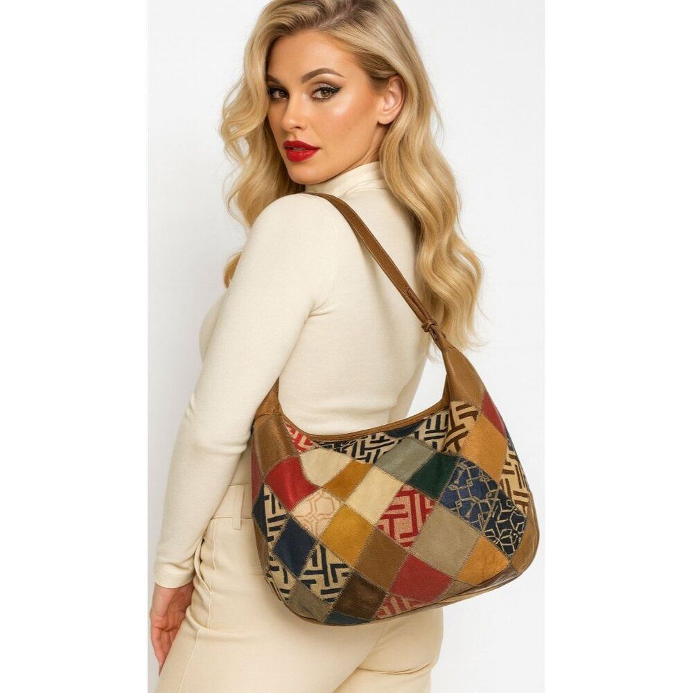 Tignanello Hobo Shoulder Bag Patchwork Leather Handbag Purse WOMEN'S WOMAN'S